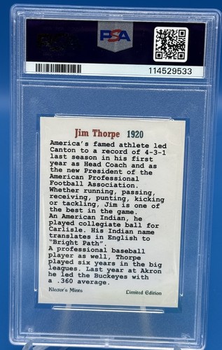 1981-94 Klector’s Cab Cards Jim Thorpe PSA 10 GEM Canton Bulldogs Olympics /400 - Bild 2 von 3