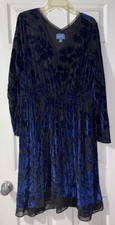 Simply Vera- Vera Wang Blue And Black Burnout Velvet Dress Size XL Long Sleeve