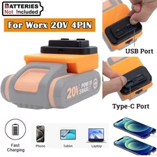 For Worx 20V 4PIN Li-ion Battery Power Supply USB&Type-C Phone Charger Adapter