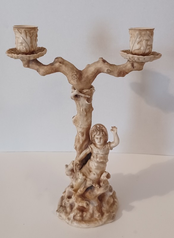Worcester Double Candle Holder With Repaired Leg.