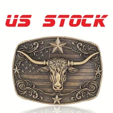 American Flag Bull Western Cowboy Cowgirl Belt Buckle -US Stock