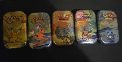 EMPTY Pokemon TCG Kanto Friends Mini Tins Full Set - Pikachu, Eevee, Charmander