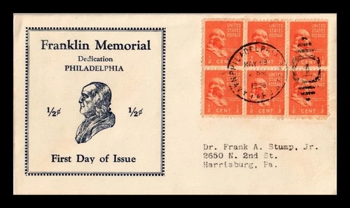 DR JIM STAMPS US COVER BENJAMIN FRANKLIN PRESIDENTIAL FDC SCOTT 803 BLOCK