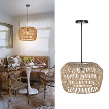 Rattan Farmhouse Chandeliers Wicker Pendant Light Fixture,Natural Hand Woven ...