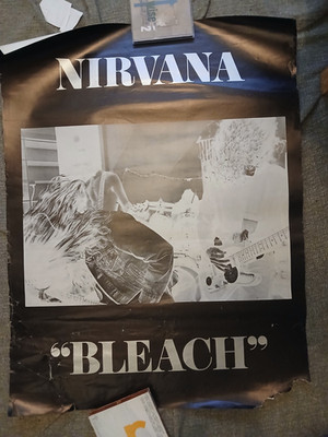 1992 30'' Nirvana Bleach Original Geffen Record Shop Promo Poster with Damage