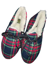 Daniel Green Vintage Plaid Red Green Blue Made in USA Women's Slippers sz 6 NEW