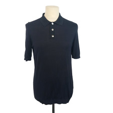 Arket Polo Shirt Mens Small Navy Knit Cotton Silk Smart Casual Preppy Minimalist
