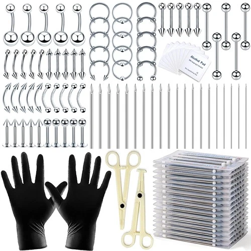 84PCS Body Piercing Kit for Nose, Tongue, Lip, Ear, Eyebrow, and More - product listing photo