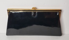 Vintage Bienen-Davis Clutch Bag Black Patent Leather Purse Gold Rose Clasp 60's