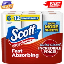 Scott Paper Towels, Choose-A-Sheet, 6 Double Rolls = 12 Regular, 100 Sheets/Roll