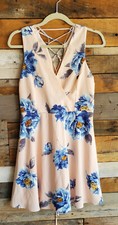 Lulu's Garden Walk Dress Size Large  Pink Blue Floral Sleeveless Lace up Back