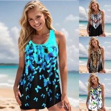 New Women Tankini floral Swimdress Swimsuit Beachwear Push Up Swimwear Plus Size