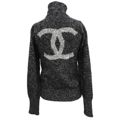 Chanel Zip Up Knit Sweater Gray 143804