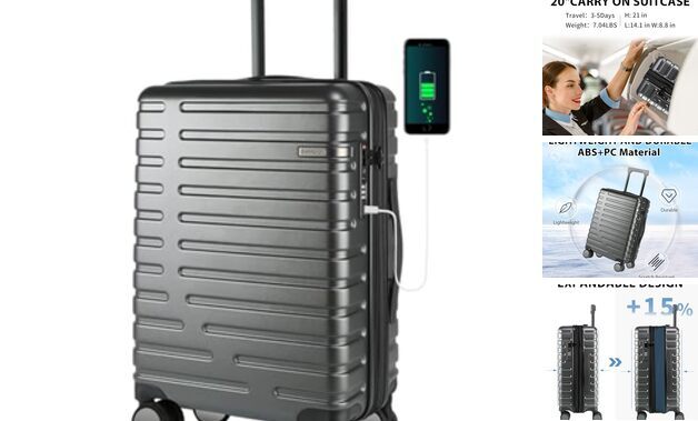 Carry On Luggage with Spinner Wheels, Hard Shell Carry-On 20 Inch DARK GREY-image