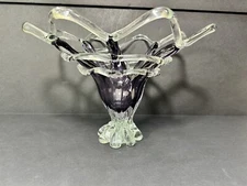 murano handblown glass Bowl 9.5” Height Purple & Multi Color Center Piece Rm