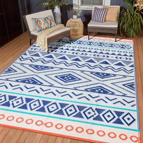 Outdoor Patio Rug Waterproof Camping Outdoor Rugs Outdoor 5x8ft Blue