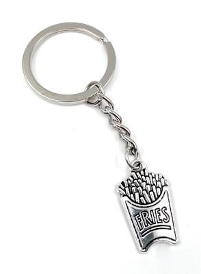 Pommes Fries Essen Fastfood Schlüsselanhänger Keychain Silber Metall