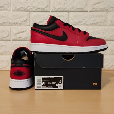 Nike Air Jordan 1 Low Reverse Bred GS Size 6.5Y Gym Red Black Pebbles 553560-605 | eBay
