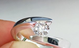 Authentic Bypass Tension Setting Ring 1ct Round Cut Simulated Diamond White Gold Plated