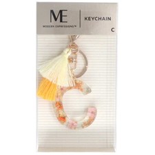 Modern Expressions Monogram Keychain Letter C Orange Floral with Pom Pom Tassel