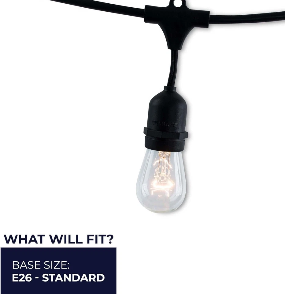 4Pack 30Ft Pendant String Light, S14 Clear, 12 Socket 30" Spacing E26, 11W 2700K - Image 2 of 4