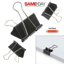 12 x Black Steel Foldback Office Clips Binder Grip Paper Document Bulldog Metal