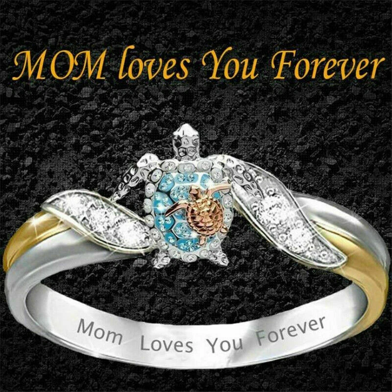 Elegant 925 Sterling Silver Mom Loves You Forever Sea Turtle