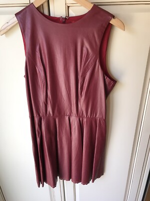 slim fit dress slacks Brown Scooped Neck Sleeveless Drop Waist Faux Leather Midi Dress Medium main image 1