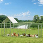 Metal Chicken Coop Walk-in Poultry Cage Hen Run House Outdoor 9.8' x 3.3' x 5'