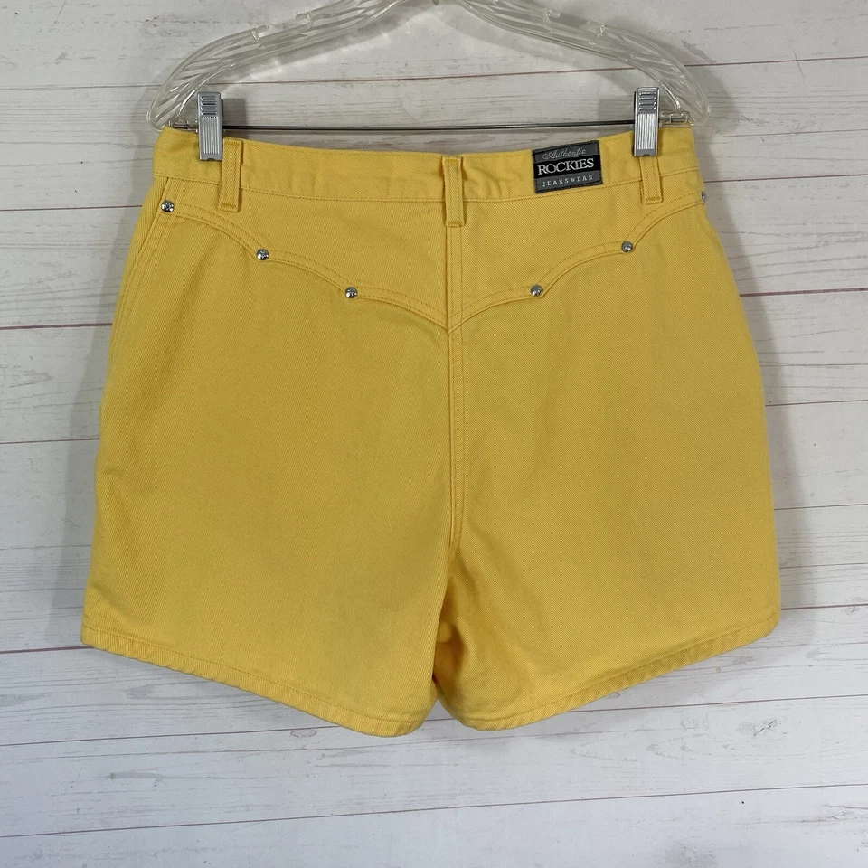 Vtg Rockies Womens High Waisted Bareback Denim Shorts Sz 13 Yellow Cotton 32x4 - Image 3 of 4
