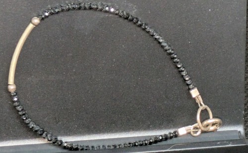 Bracelet Dainty Black Silver Beads With Silver Toned Curved Bar Women's & Girls - Picture 3 of 8
