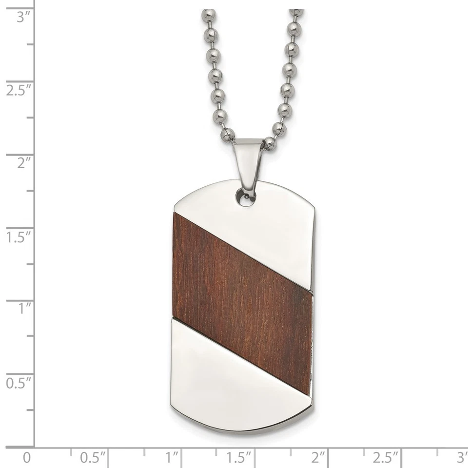 Titanium Polished with Rosewood Inlay Dog Tag Pendant Necklace 22" 27.87gm - Image 3 of 4