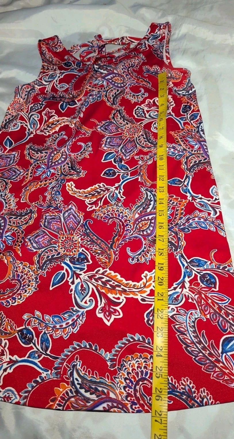 Abito tunica ALYX blu rosso PAISLEY senza maniche STRAPPY cravatta schiena donna PETITE MED