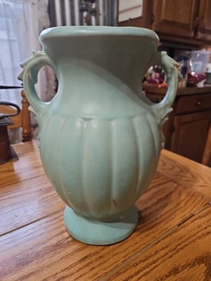 Vintage McCoy - Two Handle Vase - Matte Robins Egg Blue - 12'' tall - Great Cond.