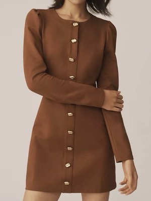 Reformation Micah Knit Dress Women's Small in Cappuccino Brown Gold Buttons  $198 | eBay