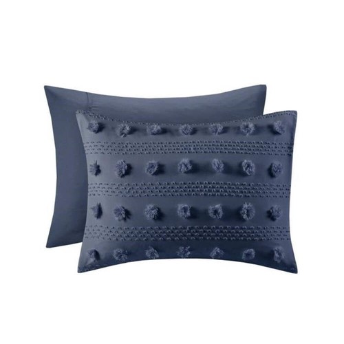 Completo/Regina Set 3 Pezzi Piumino Ipoallergenico in Microfibra Pompom Navy - Foto 4 di 5