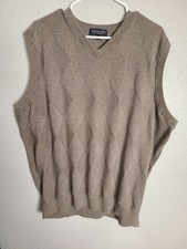 Roundtree  Yorke Sweater Vest Mens Size 2XT Extra Large Tall Brown Argyle