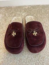 Tory Burch Tory Charm Suede Mules Size 7 Plum Shearling Lined