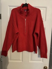 Vince Camuto Women's Half-Zip Pullover Sweater Ribbed Knit XL Crossfire Red