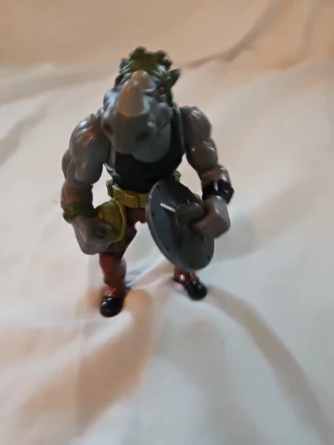 1988 Soft Head Rocksteady Vintage Action Figure Ninja Turtles,  Shield And Belt