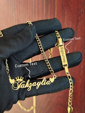 PERSONALIZED NAME GOLD COLOUR NECKLACE BRACELET SET STAINLESS STEEL CUSTOM GIFT