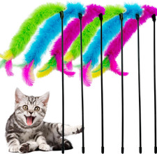 Cat Wand Feather Toys, 6 Pieces Interactive Cat Feathers Teaser Toy for Indoor C
