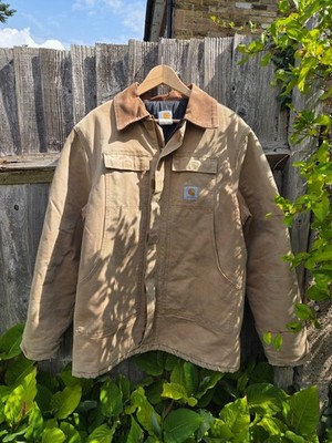 Vintage Carhartt C03 Chore Jacket Coat Duck Tan Brown Steppfutter XL