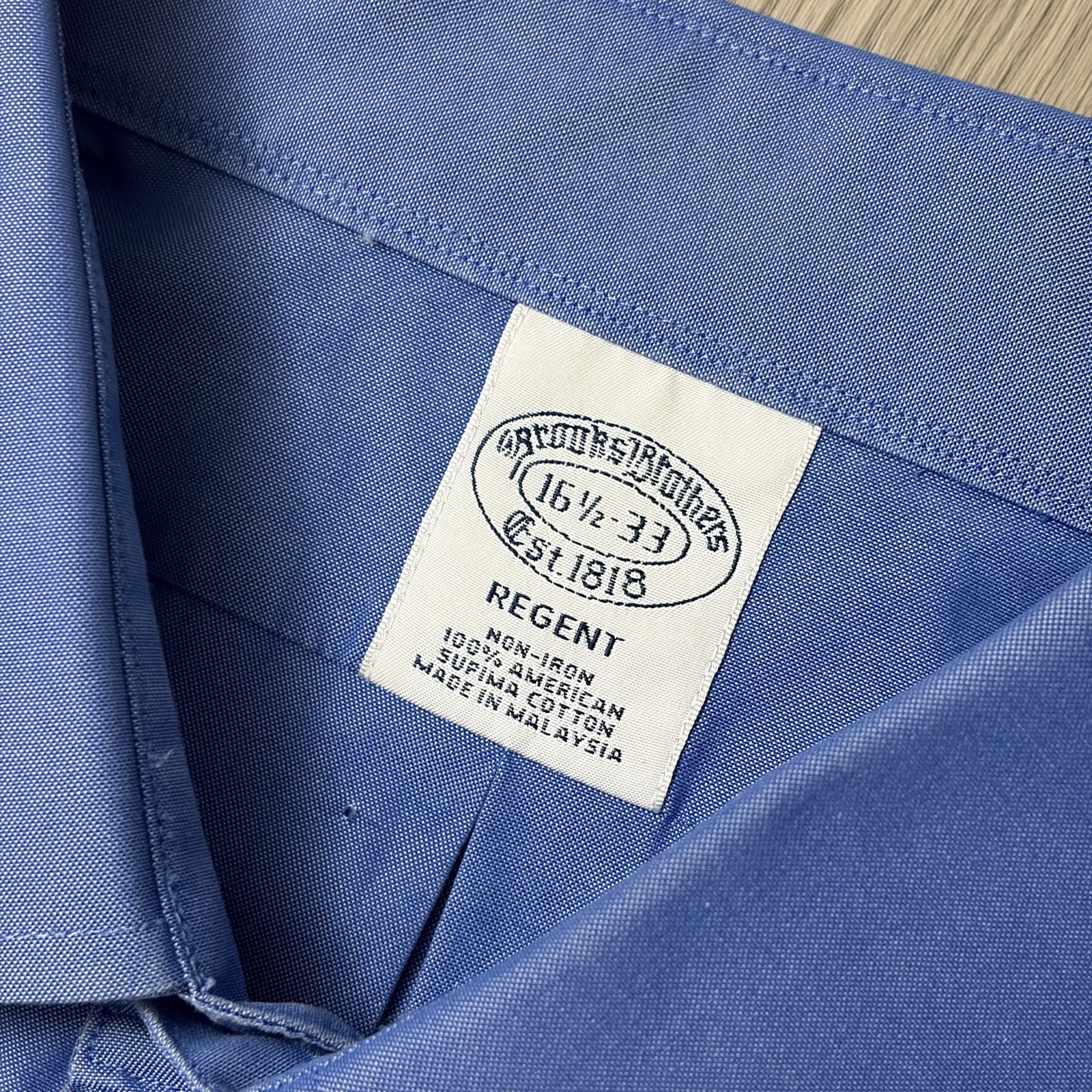 Brooks Brothers Regent Fit Blue Solid Cotton Dress Shirt 16.5-33 thumbnail 4