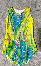 Rhytnmic gymnastics leotard for girl, 7-8 years. yellow and grenn color.