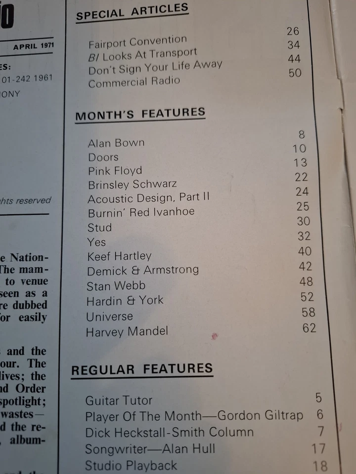 BEAT INSTRUMENTAL Magazine APRIL 1971 Fairport Convention Pink Floyd The Doors - Image 2 of 4