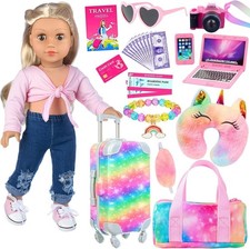 23 PCS American 18 Inch Doll Accessories Suitcase Luggage Travel Set - Rainbow