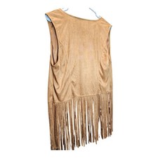Brown Faux Suede Fringe Vest 2XL Open Front Western Tassel Cowgirl Boho New