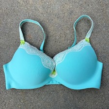 Victoria's Secret 34D Teal Lace Secret Embrace Plunge UW Push Up Bra EUC