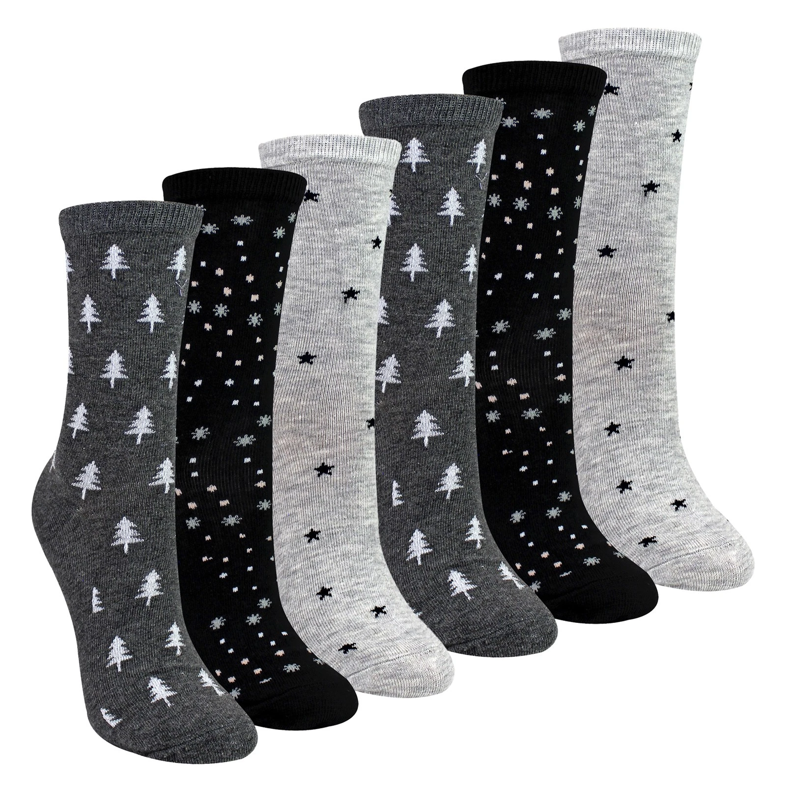 Sock Snob - 6 Pairs Womens Stars Trees Pattern Cotton Socks